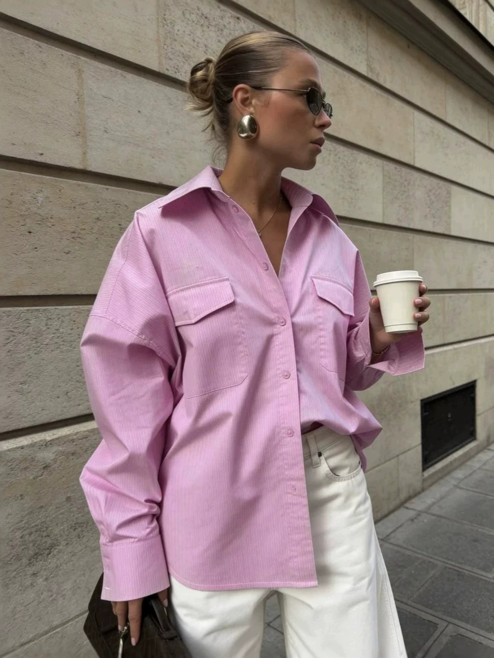 Forever 21 Autumn Striped Loose Fit Long Sleeve Shirt